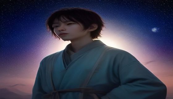 星野光角色立绘风格插画，深色背景下角色以冷静神情侧立，翠绿光晕环绕，展现星野光外冷内热的标志性气质